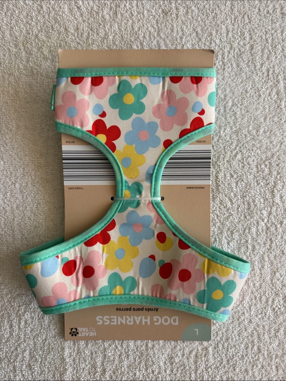 Heart To Tail Floral Dog Harness in Mint Trim - Large